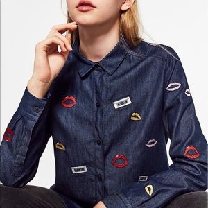 Zara Lips and Casette Button Down Shirt